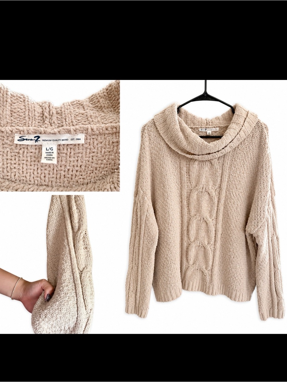 Seven7 Women's Cream Cable Knit Cowl Neck Sweater